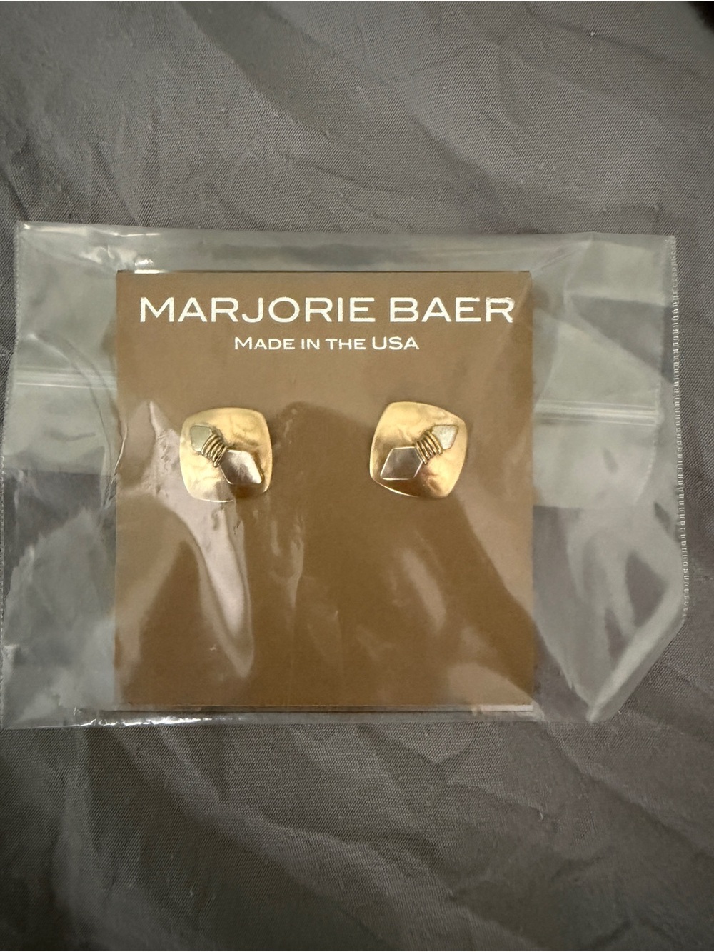 NWT Marjorie Baer Gold Tone Stud Earrings | Made in USA | Modern Artisan Jewelry